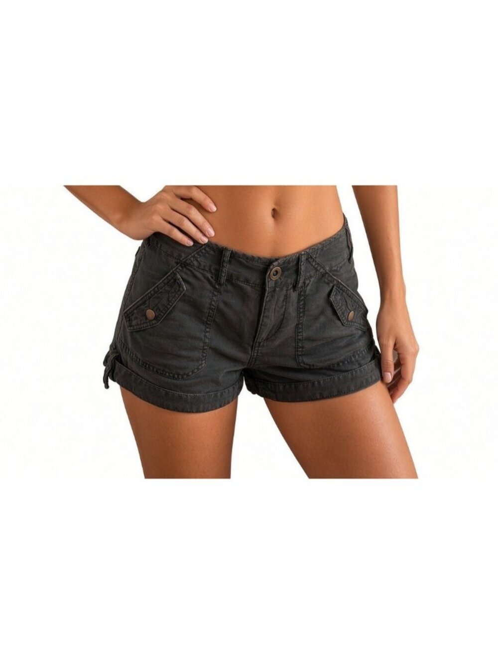 Free People Cargo Utility Shorts Washed Black F955P444 Linen Cuffed NWT